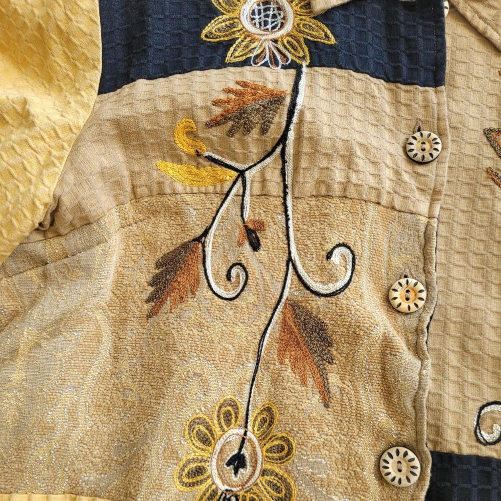 VTG Indigo Moon Sunflower Patchwork Tapestry Jack… - image 4